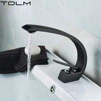 ก๊อกน้ำอ่างล้างหน้าแบบติดตั้งบนเคาน์เตอร์ TOLM สีดำ ทอง ขาว ทองเหลือง ดีไซน์ศิลปะ สำหรับอ่างล้างหน้าแบบวางบนเคาน์เตอร์ ก๊อกน้ำแบบก้านโยกเดี่ยว น้ำร้อนน้ำเย็น 4