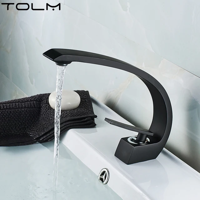 ก๊อกน้ำอ่างล้างหน้าแบบติดตั้งบนเคาน์เตอร์ TOLM สีดำ ทอง ขาว ทองเหลือง ดีไซน์ศิลปะ สำหรับอ่างล้างหน้าแบบวางบนเคาน์เตอร์ ก๊อกน้ำแบบก้านโยกเดี่ยว น้ำร้อนน้ำเย็น 4