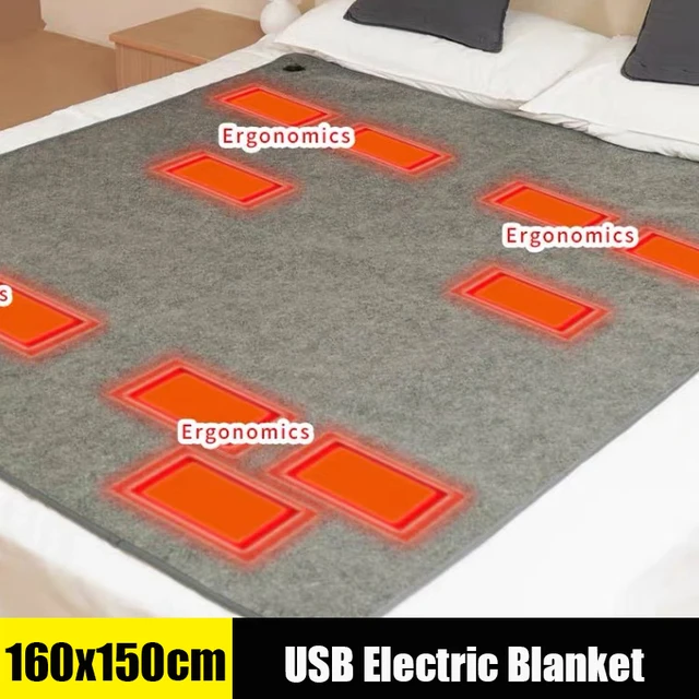 Электрическое одеяло с подогревом 180x150 см, 6 зон нагрева, 5 В, спальный мешок с USB-подогревом, подушка для дома, офиса, автомобиля, кемпинга, рыбалки 1