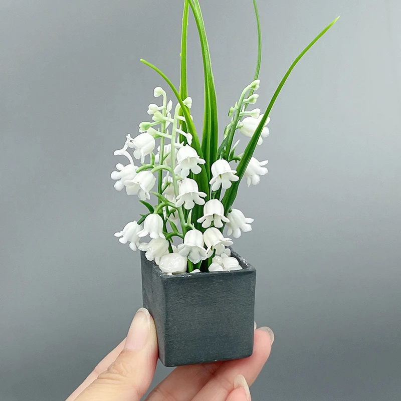 

1:12 Dollhouse Miniature Flower Bell Orchid Potted Simulation Green Plant In Pot Model Home Decor