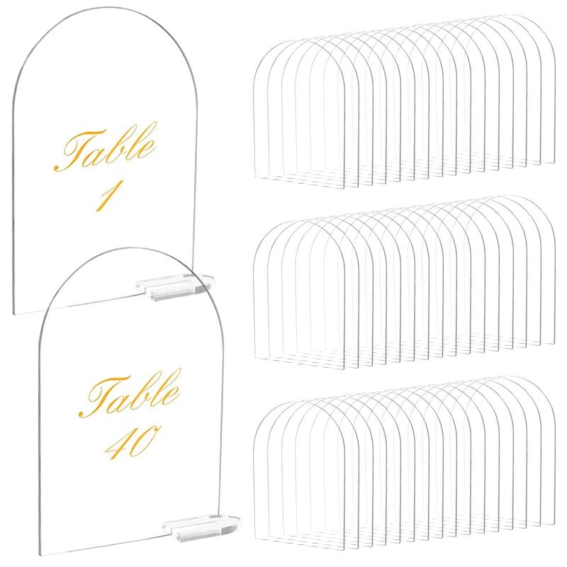 

5Pcs Transparent Acrylic Table Place Card With Base Wedding Party DIY Decoration Blank Table Number Sign Guest Name Tag Supplies