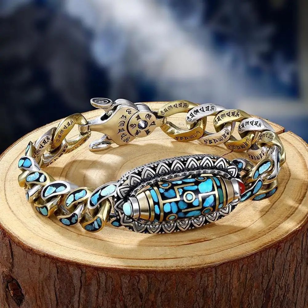 

Tibetan Culture Bracelet Spiritual Enlightenment Faux Turquoise Dzi Bead Bracelet for Men Women Meditation Luck Amulet