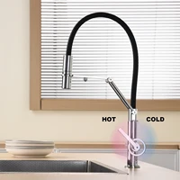 ก๊อกน้ำครัวโครเมียมทองเหลืองทันสมัย พร้อมหัวฉีดแบบดึงลง 3-in-1 ฟังก์ชั่นน้ำบริสุทธิ์ แบบรูเดียว 2 หัวก๊อก น้ำร้อนน้ำเย็น 4