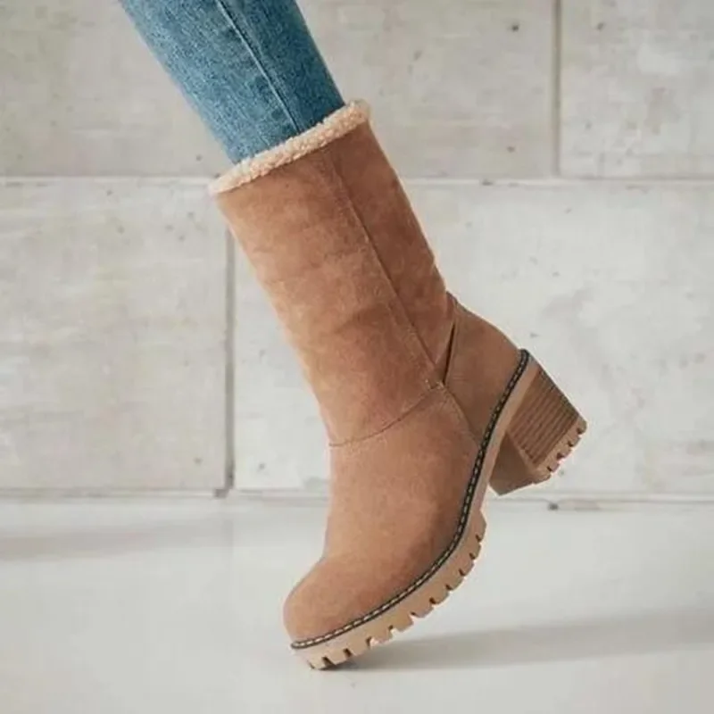 Women's Casual Velvet Warm Square Heel Round Toe Boots - Image 5