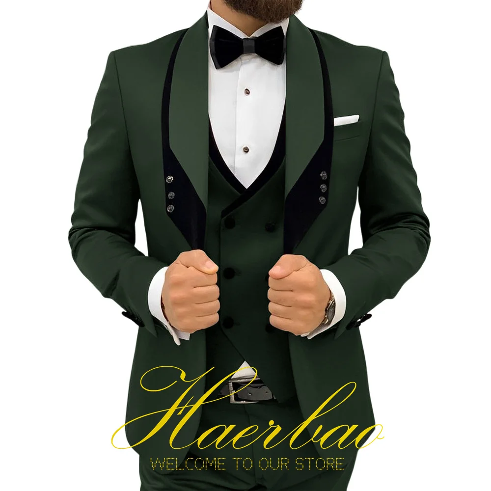 Men Wedding Suit  Vest Pants Jacket Three Piece Set Groom Tuxedo Fashion Design Formal Slim Fit Clothes for Male