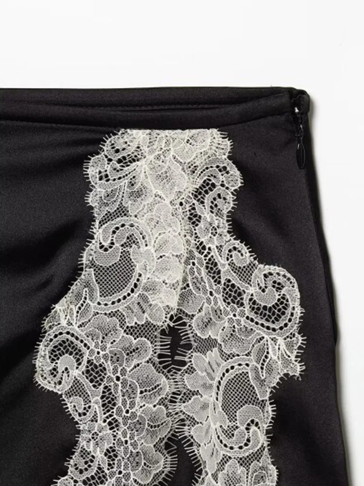 Women Summer Mini Skirts 2026 Fashion Vintage Satin Lace Female Elegant Street Straight Skirt Clothing 4