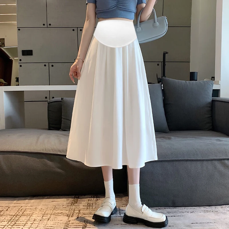 French Style Summer Pregnant Woman Pleated Skirts New Maternity Blazer Pleated Skirt-A-Line Midi Flared Skirt for Women