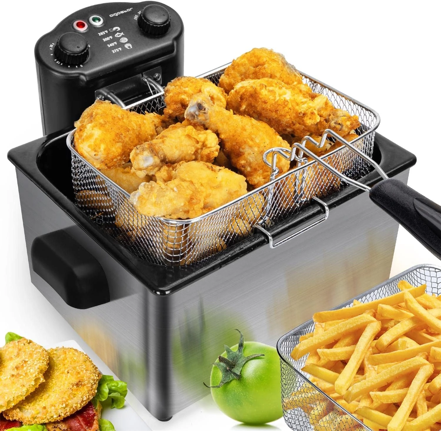 Deep Fryer with 3 Baskets and Lid, Deep Fat Fryers with Timer and  Temperature, 4.2Qt Oil Large Capacity,1650W Coffee machine Co - AliExpress