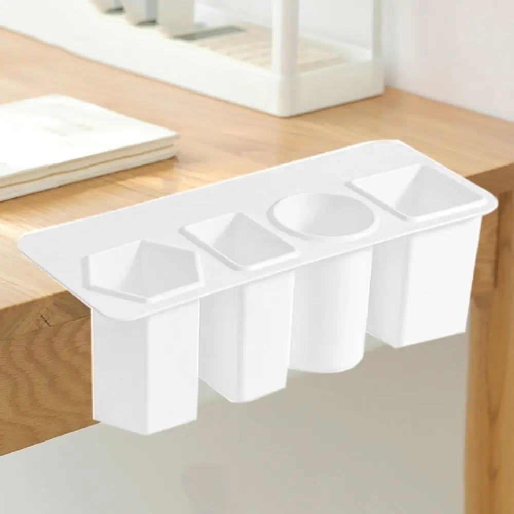 

Белый Настольный пластиковый держатель для ручек на клейкой основе с 4 отделениями, коробка для хранения косметики, контейнер для хранения карандашей большой емкости для офиса