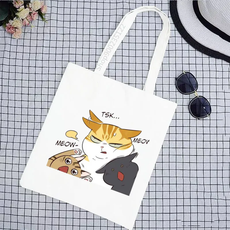 Funny Cat Women Shopping Bags Cute Cartoons Eco Shopper Shoulder Bag Fashion Printing eleceed Manga Handbag Canvas Tote Bag