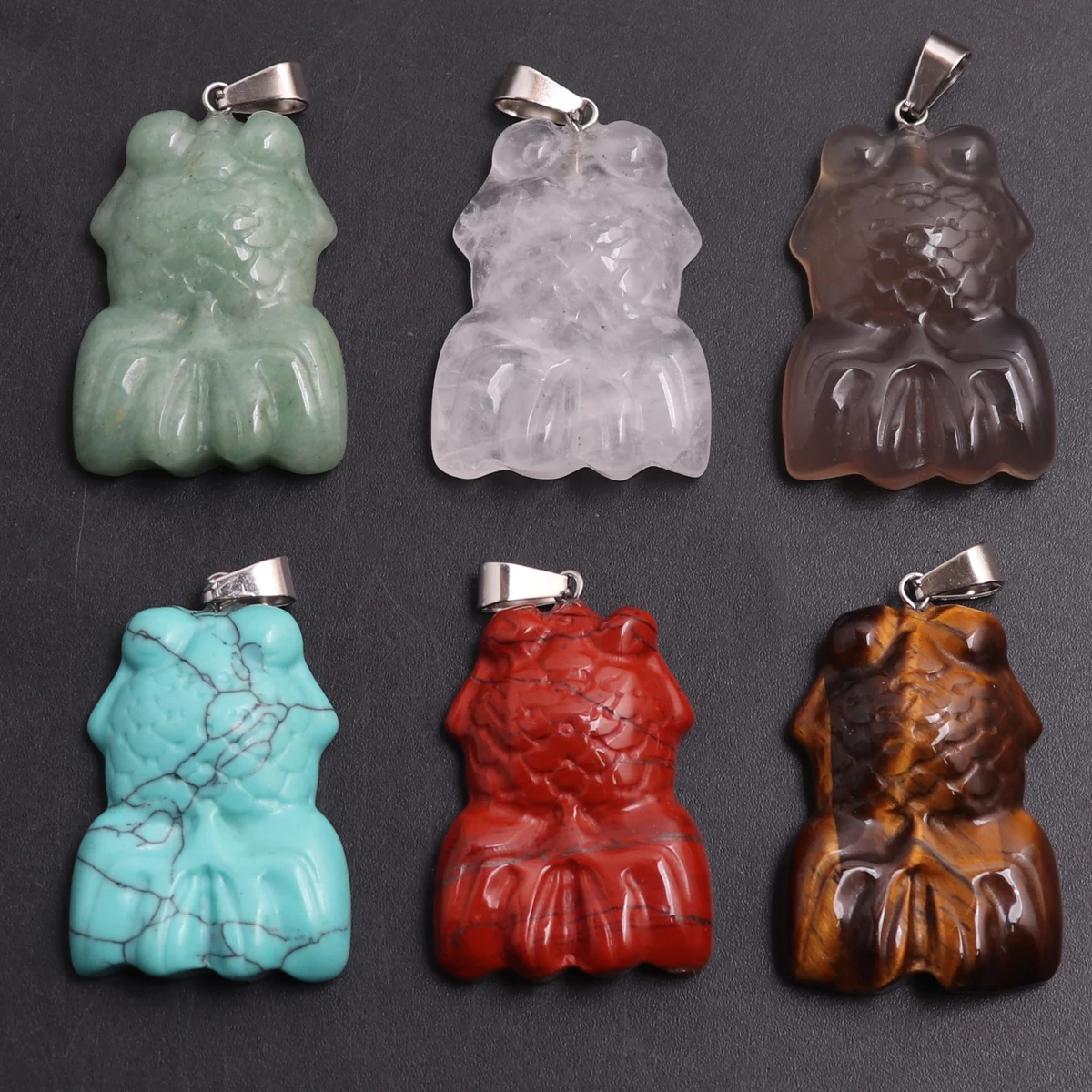 

6PCS/Lot 33*24mm Natural Stone Crystal Goldfish Carved Necklace Pendants Healing Energy Jewelry Pendulum For A Bulk Wholesale