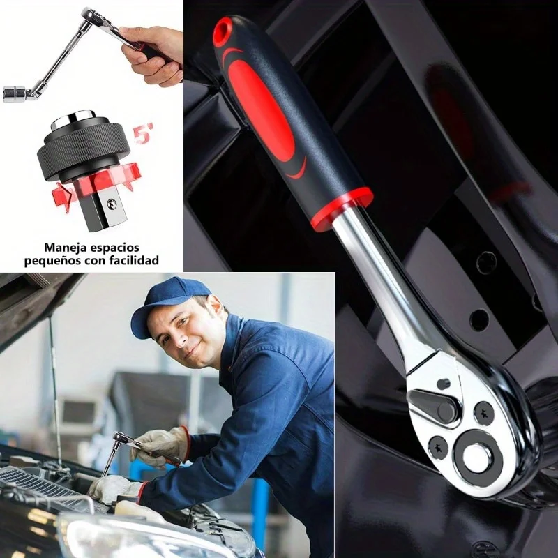 46pcs Ratchet Wrench Set with Chrome Vanadium Steel Sockets-Metric&Imperial,Ideal for Auto & Home Repairs, Durable Extension Bar