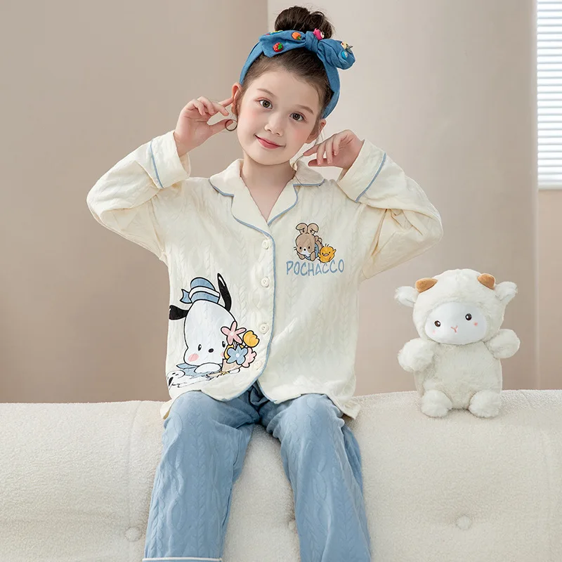 

Sanrioed Pochacco Children's Pajamas Set Cinnamoroll Kuromi Melody Anime Girls Pajamas Spring and Autumn Kids Cotton Homewear