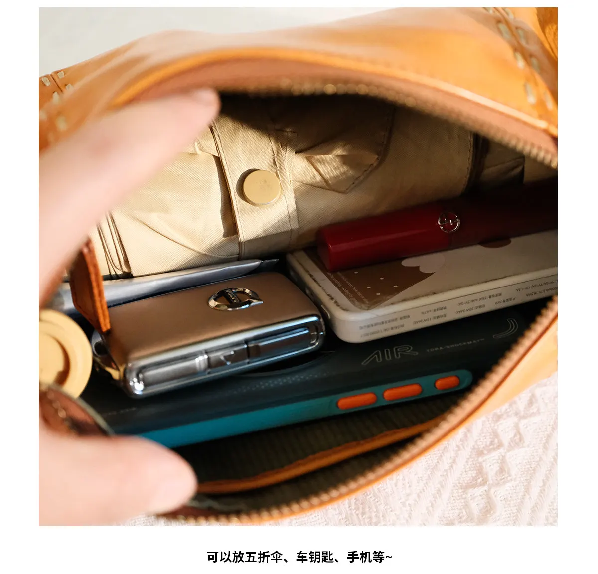 Organizer Vintage Luxus Echtleder Crossbody-Tasche für Damen, Modische Designer Handgefertigte Schultertasche aus Rindsleder – Detail 18