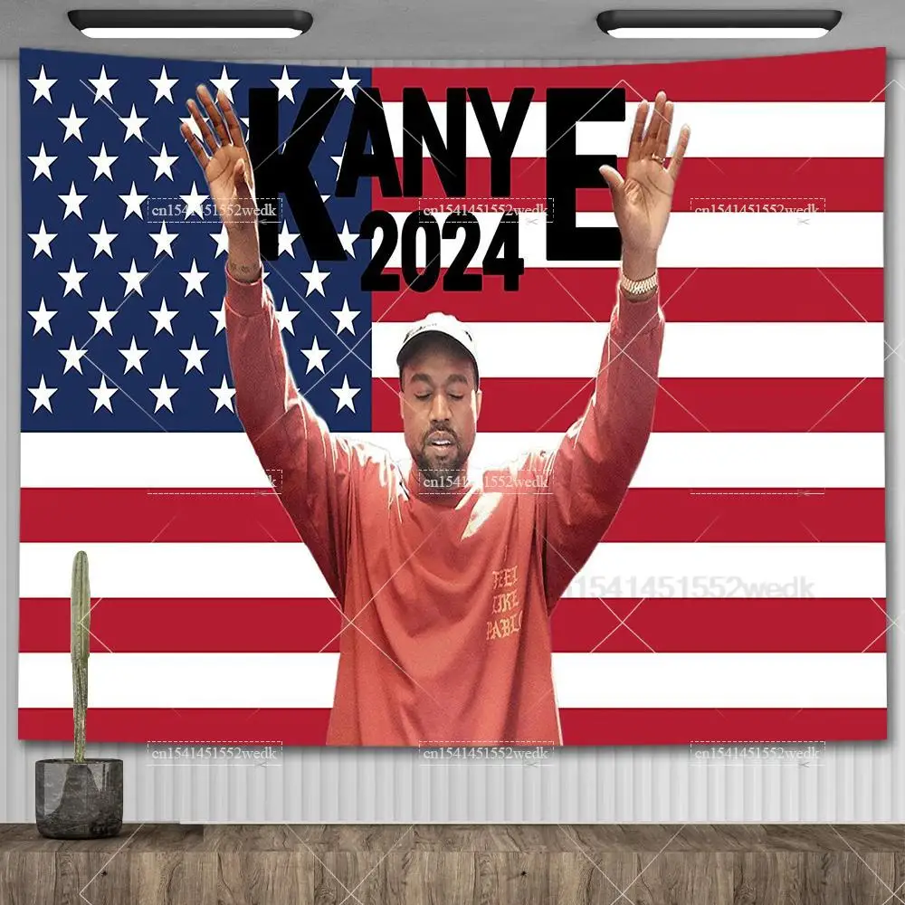 

Kanye 2024 Flags Room Decorations Support for Kanye West US President Tapestry Funny Meme Wall Tapestry Aesthetic Room Decor