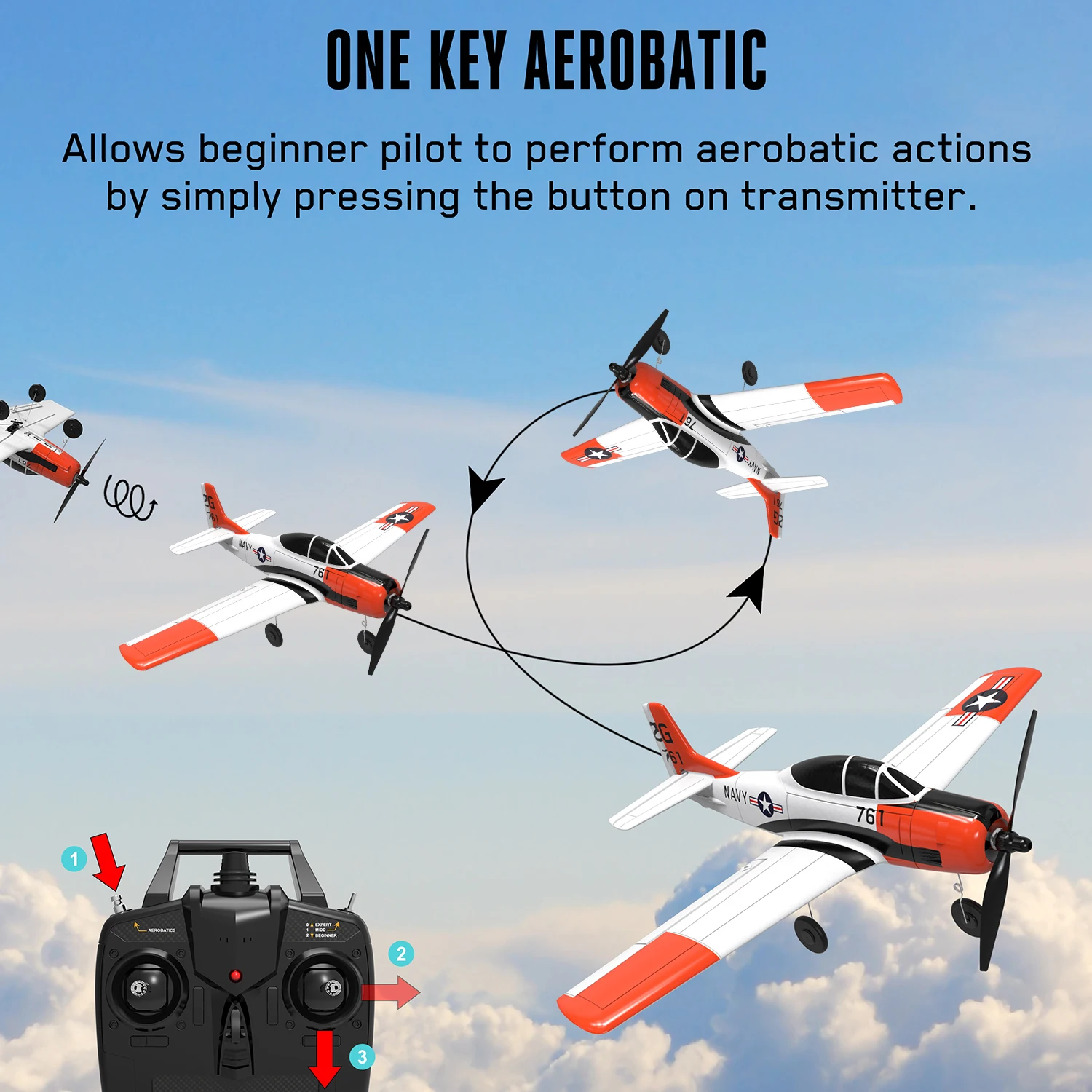 Volantex 761-9 2.4G 6-Axis Foam Aircraft T28 RC Airplane Glider EPP 4CH  Warbird with Xpilot Stabilizer / One-key Aerobatic RTF 4