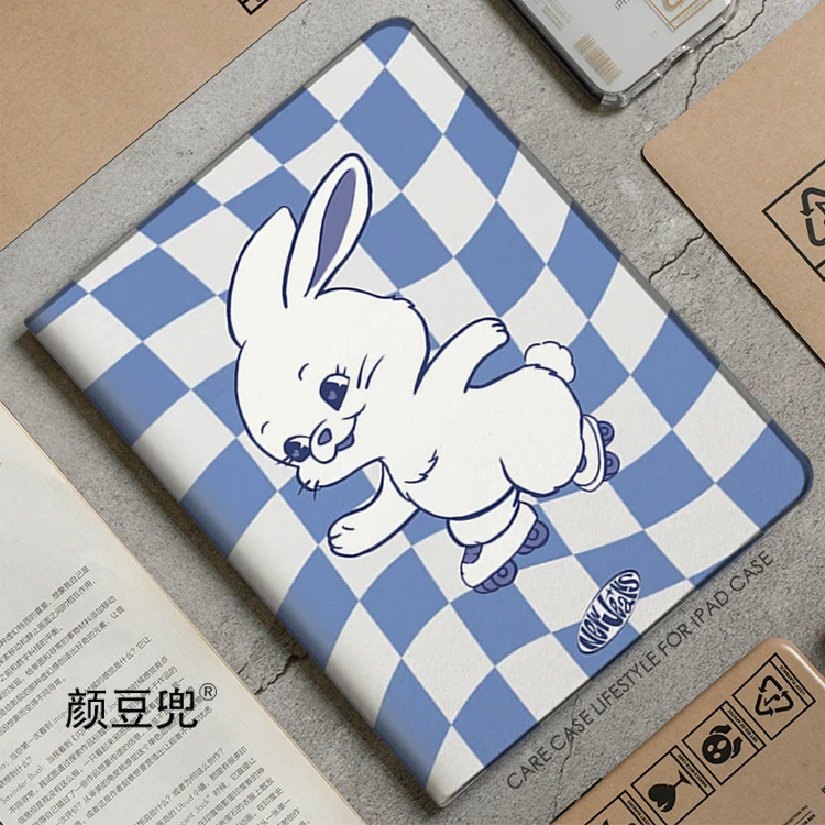 삼성 갤럭시 탭 S9Lite 8.7 2021 케이스, 삼중 접이식 스탠드 커버, 새로운 청바지 애니메이션 HANNI 토끼, SM-T220/T225 갤럭시 탭 S6 라이트