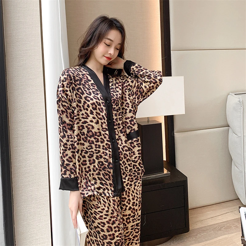 UNeedVog Women's Pajama Set Leopard Print Night Sets Lapel Neck Night Suit  Buckle Nightwear Brown : Amazon.co.uk: Fashion