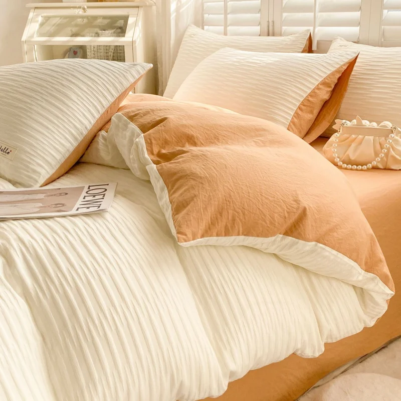 

Однотонный хлопковый комплект из четырех стеганых простыней в скандинавском стиле