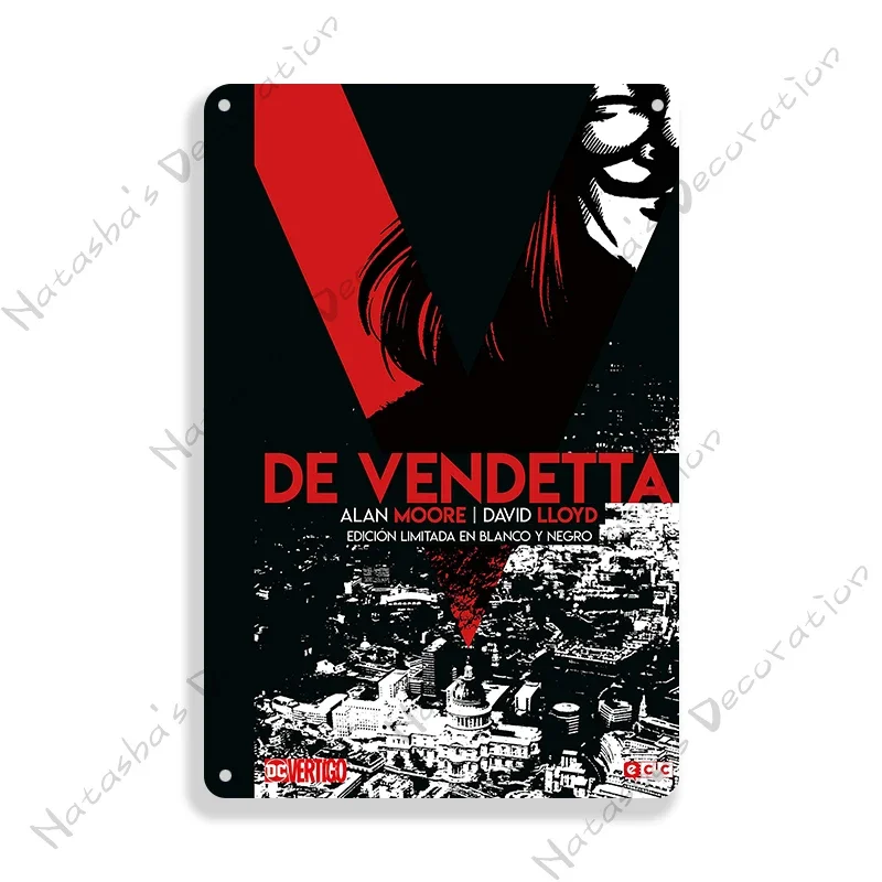 Vendetta 클래식 영화 장식 플레이트 금속판 빈티지 포스터, 금속 주석 사인, 카페 차고 벽 장식, 금속 플라크