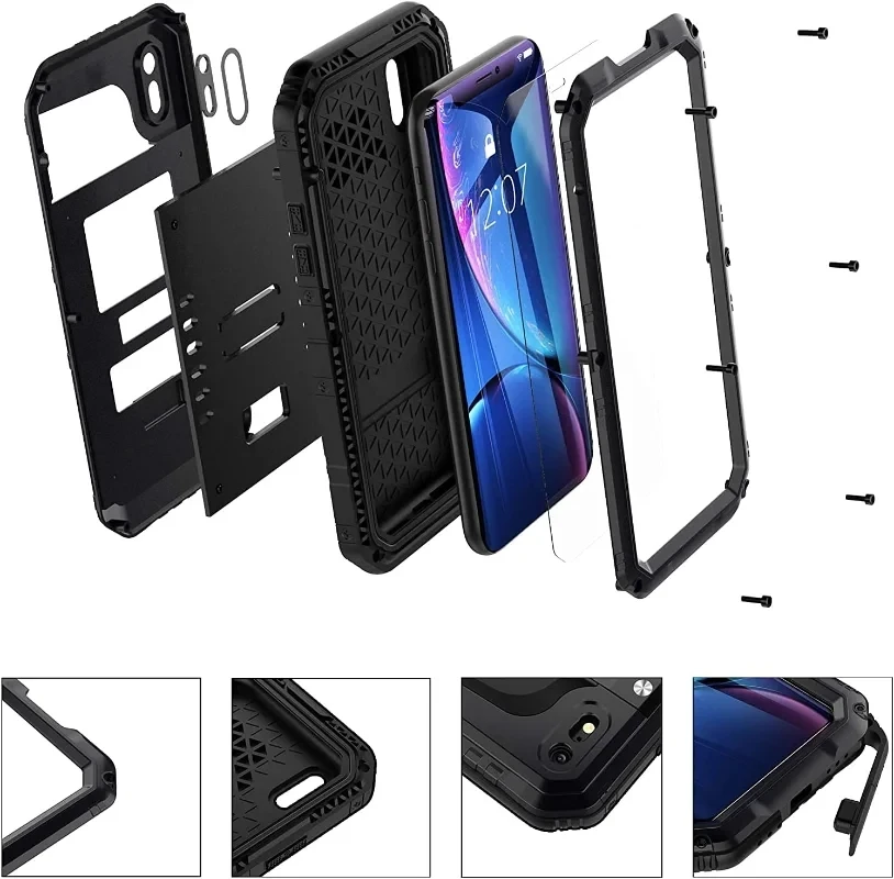 Heavy Duty Military Waterproof Metal Case for iPhone 14 13 12 11 Pro Max XS X XR 8 7 6s Plus Shockproof Dustproof Rugged Cover