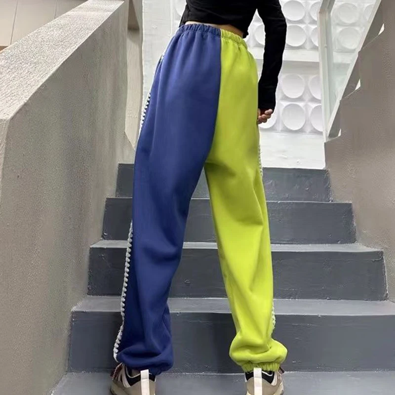 2023 Autumn/Winter New Trendy and Personalized Two tone Shake Lace and Velvet Guard Pants Casual Pants