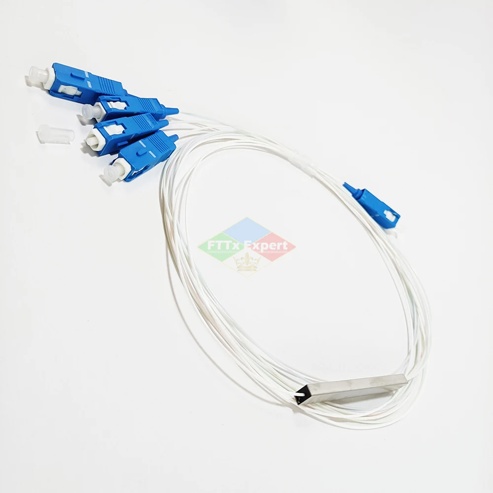 SC UPC Fiber Optical PLC Splitter SC 1 X 4 Mini Steel Tube Type 1x4 0.9mm Fiber Opitc Splitter Micro-Enclosed Splitter