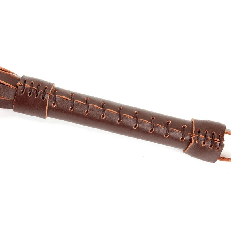 49CM Brown Genuine Leather Horse Whip,Handmade Suede Flogger Bull Whip for Horse Training Crop Equestrian Riding 3