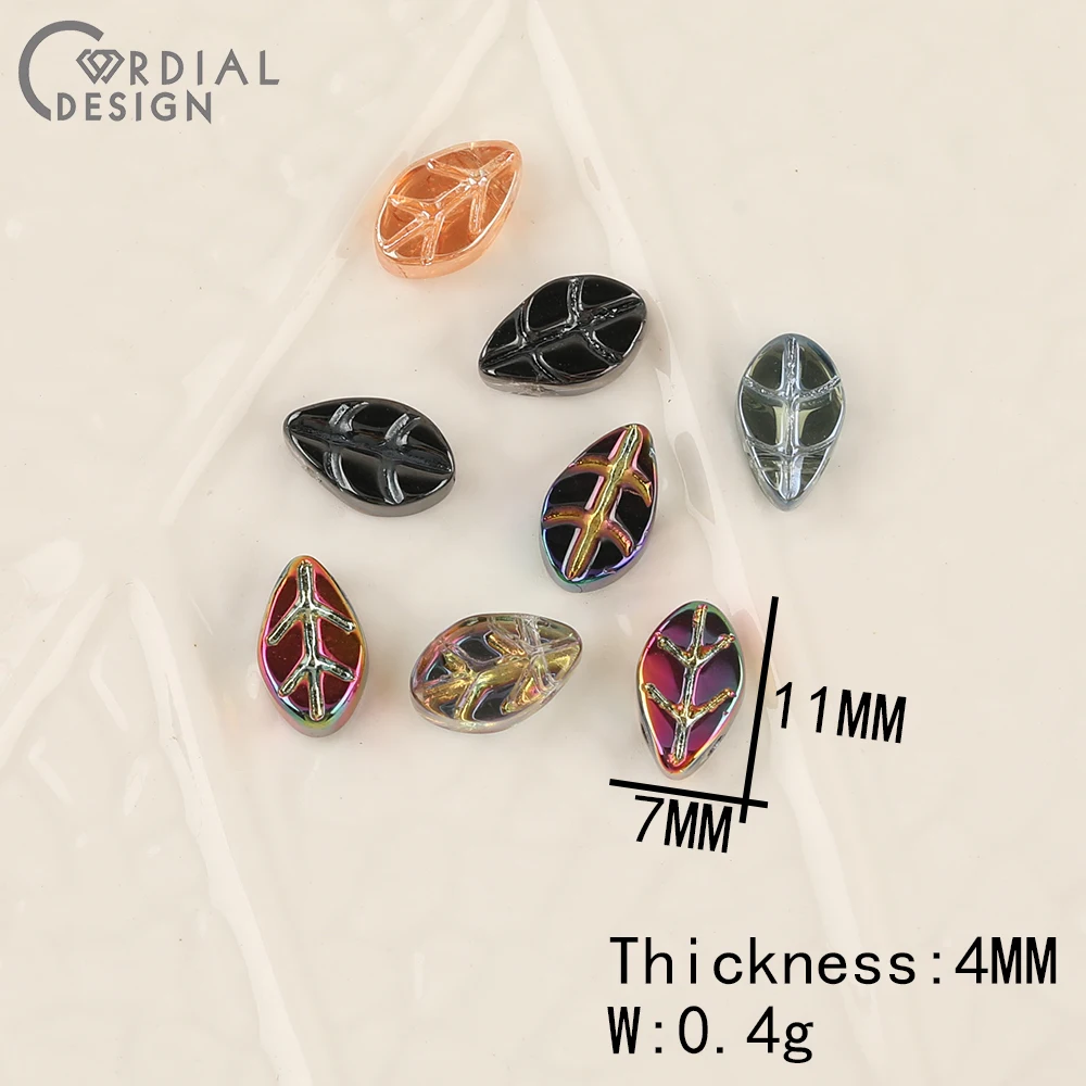 Cordial Design 7*11MM 500pcs DIY Glass Bead/Carving Effect/Leaf Shape/Aurora Effect/Jewelry Findings & Components/Hand Made - cordial
