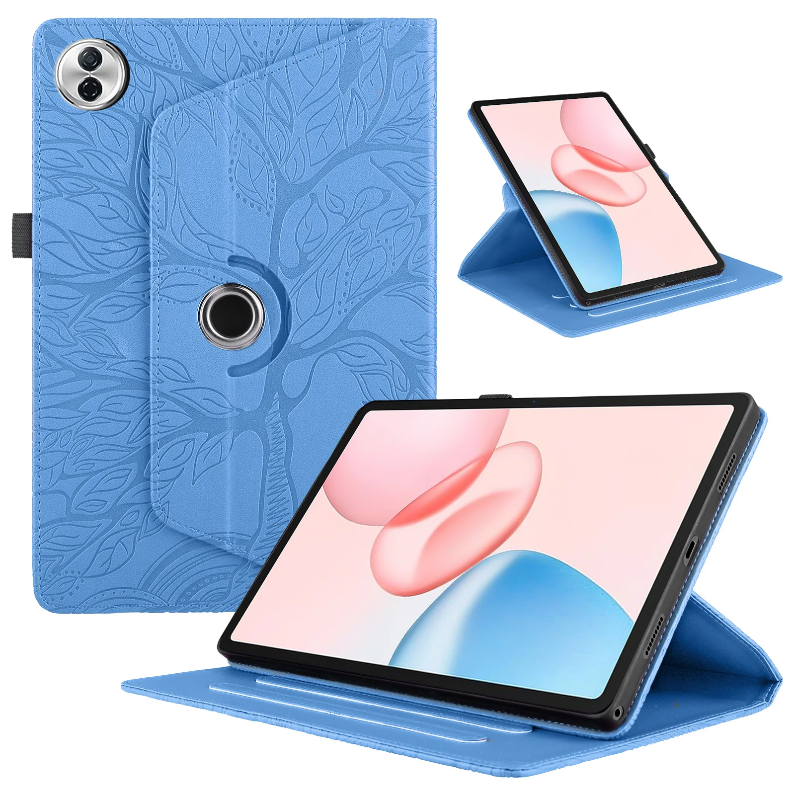 Embossed Life Tree Leather Wallet Case with 360° Rotation and Card Holder