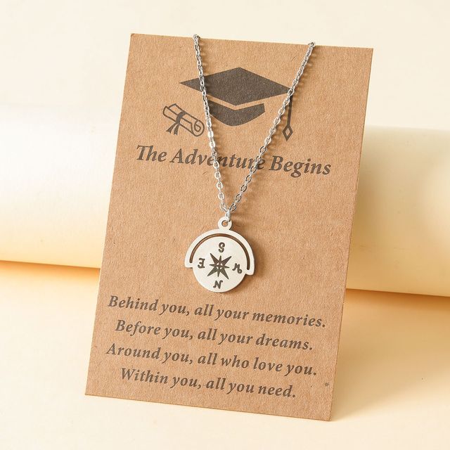 Graduation Jewelry Compass Bracelet for Women Couple Handmade Woven Rope String Metal Student Friendship Wish Card Gift