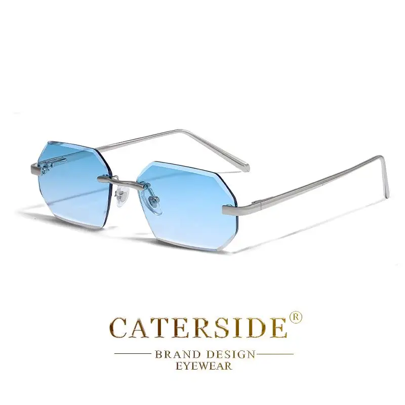 CATERSIDE Männer Rahmenlose Sonnenbrille Polygonale Linsen Metall Tempel Retro Personalisierte Design Brillen Festival Geschenk Gläser UV400 – Detail 13
