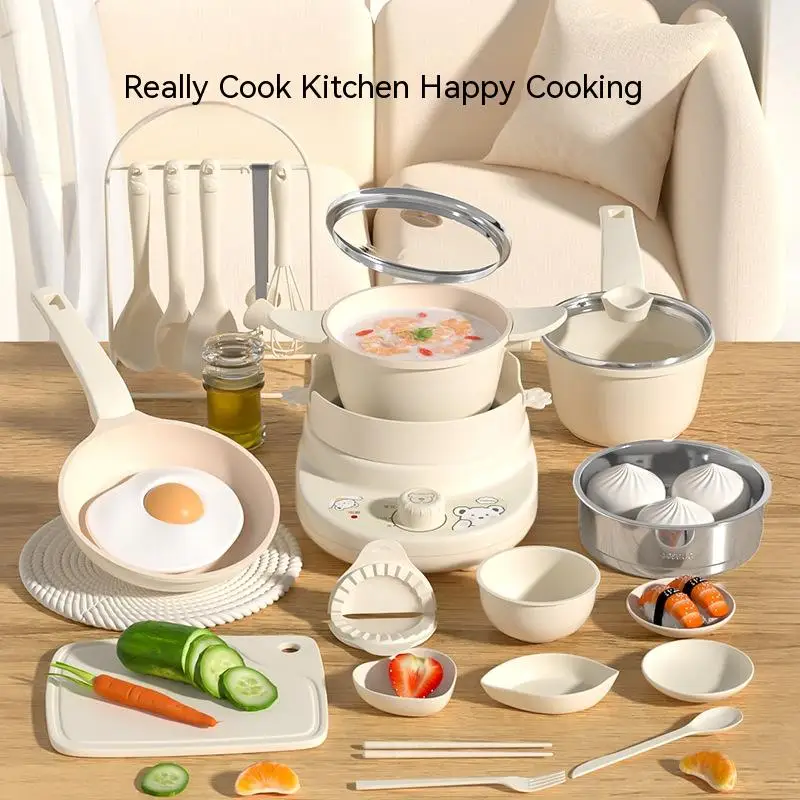 New Mini Kitchenette Children'S Educational Toys Boy And Girl Pretend Play Kitchenette Real Cooking Full Set Chidren Birthday