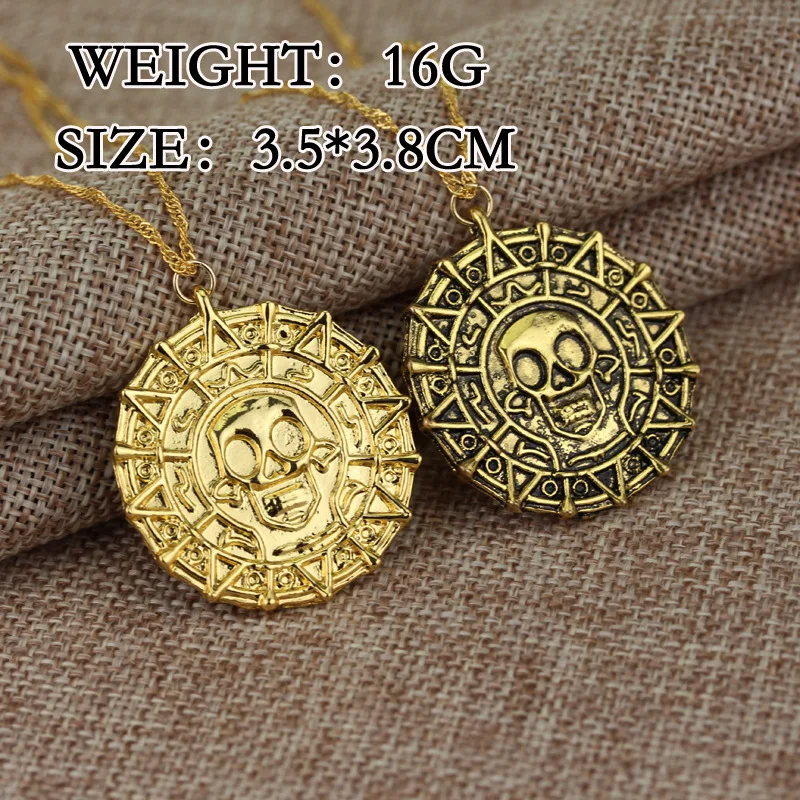 Pirates Of The Caribbean Necklace Jack Sparrow Aztec Skeleton Skull Heads  Pendant Coin Medallion Vintage Jewelry Accessories - AliExpress