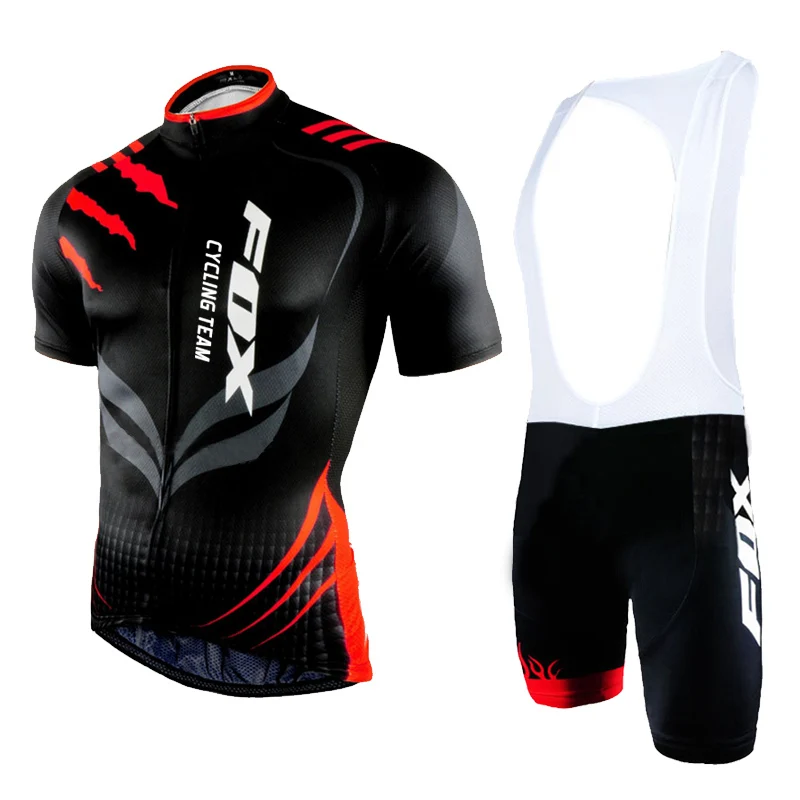 tenue velo homme pro team 2022 fox cycling team men's short sleeve cycling set mountain bike jersey breathable bicycle clothes