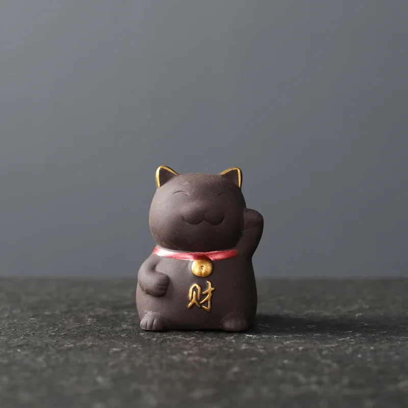 Chinese Boutique Purple Clay Tea pet Mascot Lucky Cat Tea Figurine Ornaments Handmade Crafts Set Decoration Accessories