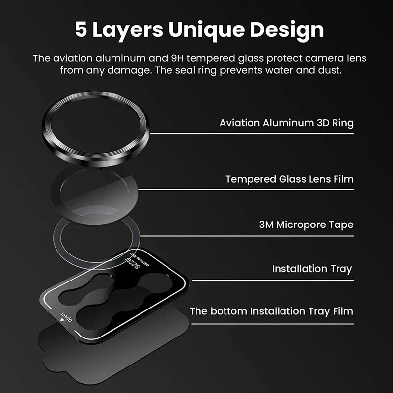 8K Camera Protector Metal Lens Ring with Tempered Glass Cover