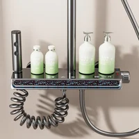 ชุดฝักบัวดิจิตอลอัจฉริยะ พร้อมระบบไฟ Ambient Light แบบฝนตก ระบบห้องน้ำครบชุด ก๊อกผสมน้ำร้อนน้ำเย็นแบบดิจิตอล ฝักบัวฉีดชำระ 5