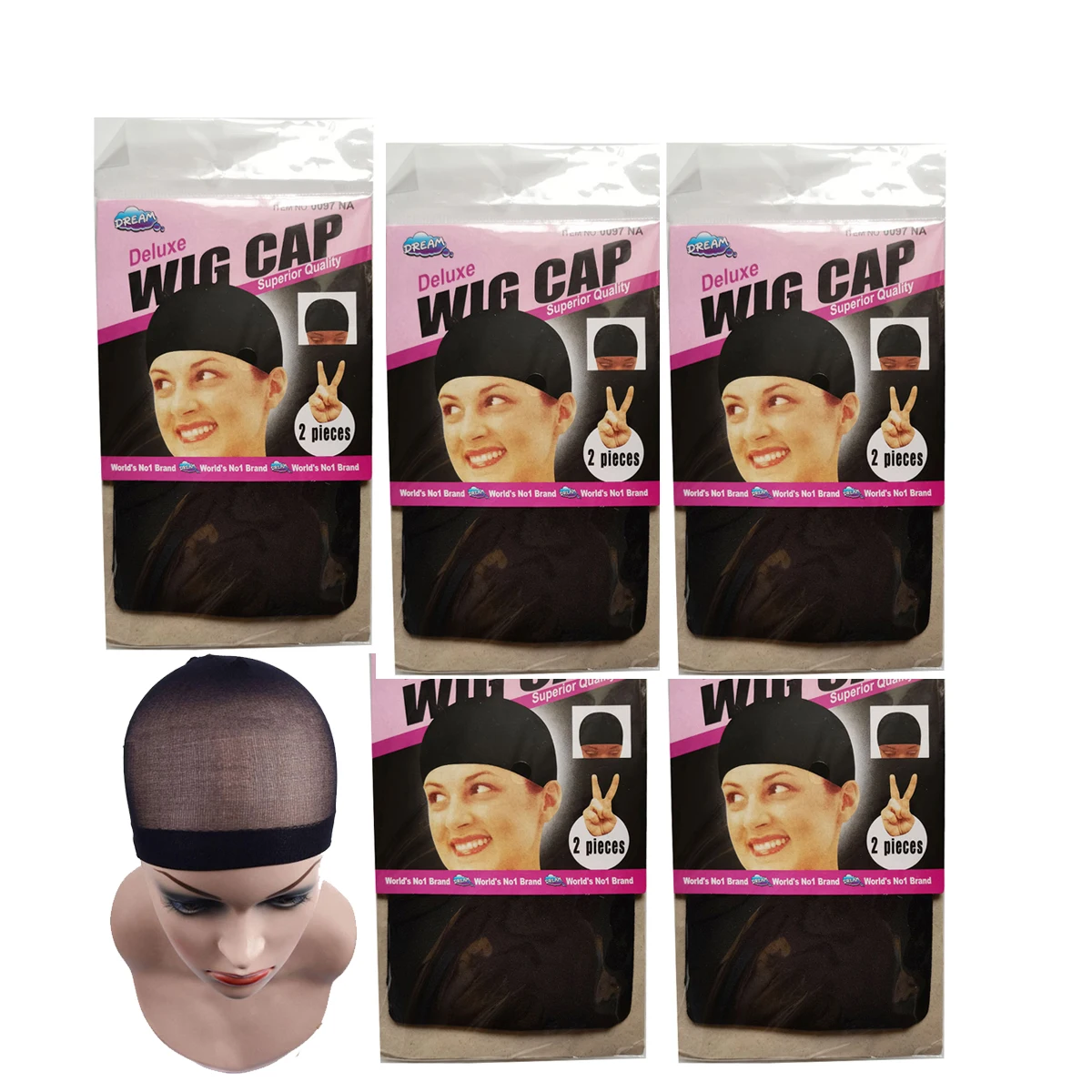 5Pack 10Pcs Wig Cap Stretchable Snood Hairnet Free Size Net For Wig Black/Brown/Beige Stocking Cap Cosplay Hair Nets wig caps,hair nets,wig accessories