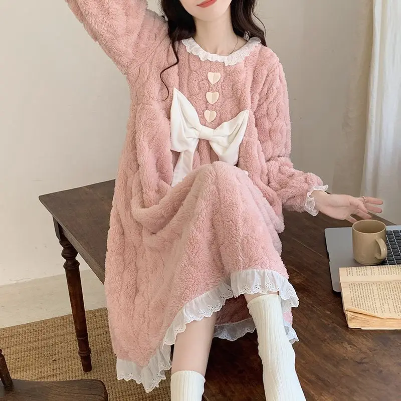 Korean style velvet thickened coral velvet long nightgown women winter 2023 new home wear winter pajamas winter fashion style