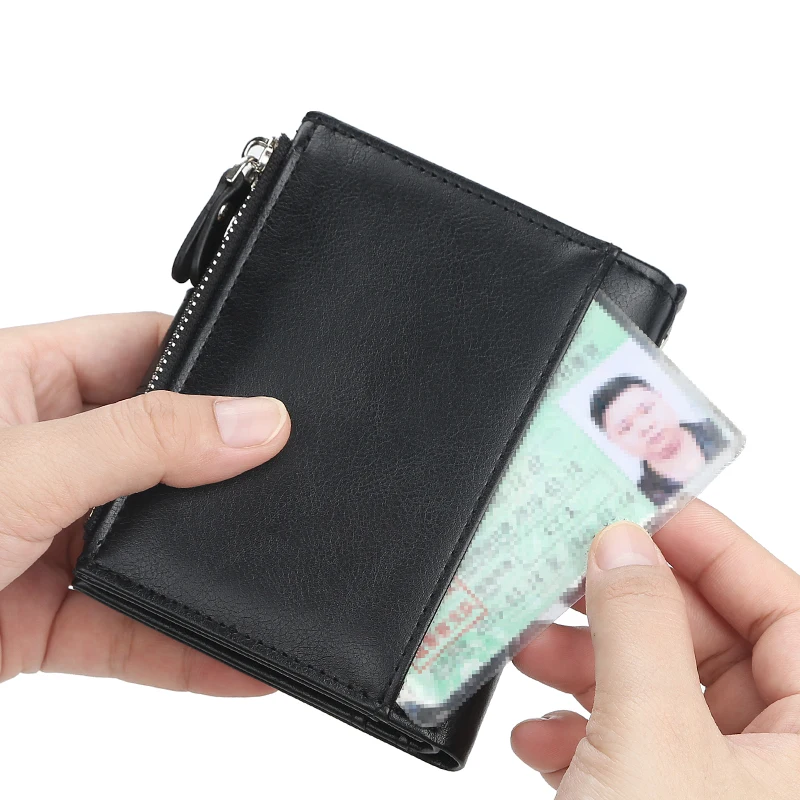 New  Men Wallets Fashion Short Desigh Zipper Card Holder Men Leather Purse Solid Coin Pocket High Quality Male Purse 4