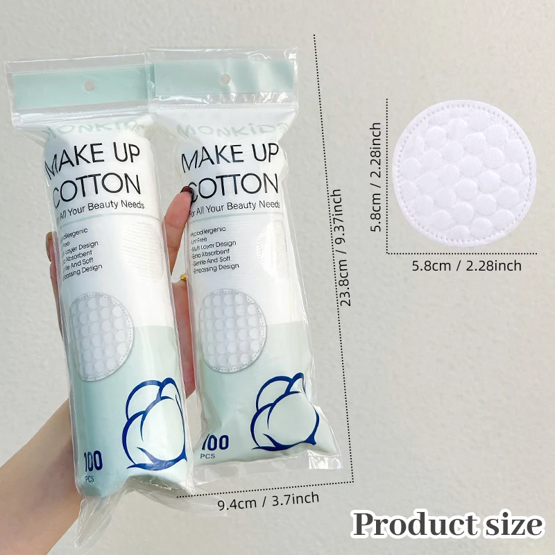100pcs/200pcs soft and breathable round cotton pad with double-sided texture is used for daily facial cleaning and makeup remova 3