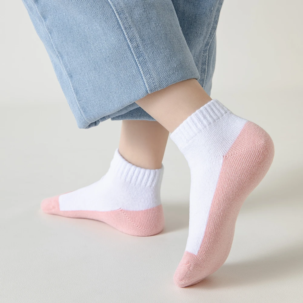 5 Pairs Spring Children Socks 100% Cotton Kids Fashion Black White Pink Student Baby Girl Boy Sports Short Socks For 1-12 Years 6