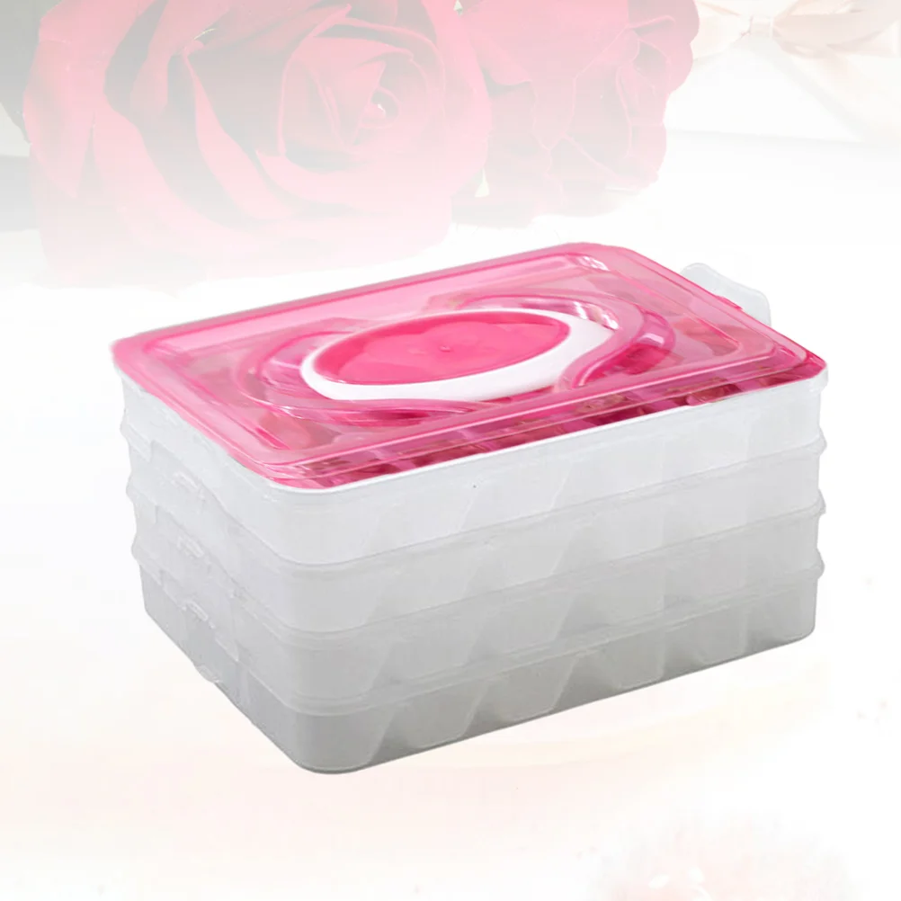 

Refrigerator Fresh-keeping Dumpling Storage Box Four Layers Portable Stackable Dumpling Container Holder Organizer (Rose Red)