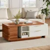 Extendable Wood Coffee Table with 2 Drawers, 43"-65" Length Adjustable Rectangular Dual-Tone Center Table with Storag 1