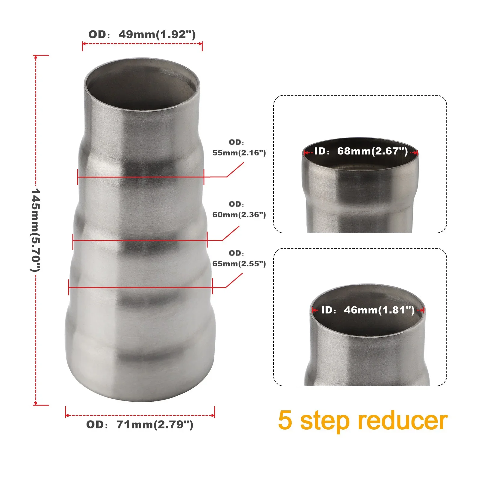 Stainless Steel 5-Step Exhaust Reducer Connector Pipe Tube