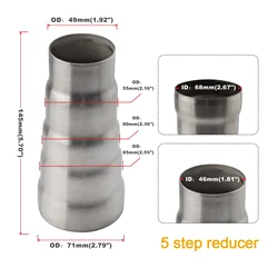 Stainless Steel 5 - Step Exhaust Reducer Connector Pipe Tube (5L (49MM - 71MM))