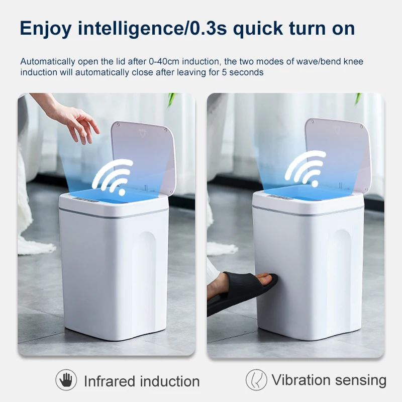 12-16L Smart Trash Can Trash Can Automatic Sensor Dustbin Electric Waste Bin Waterproof Wastebasket For Kitchen Bathroom Recycling Trash