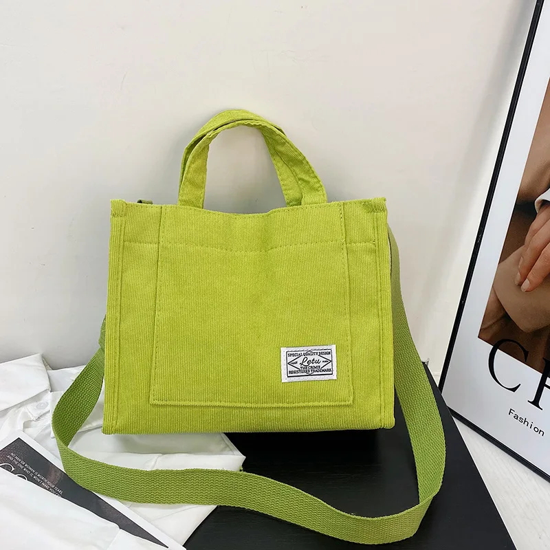 Vintage Corduroy Retro Tote Bag - Multi-Color Casual Crossbody Handbag