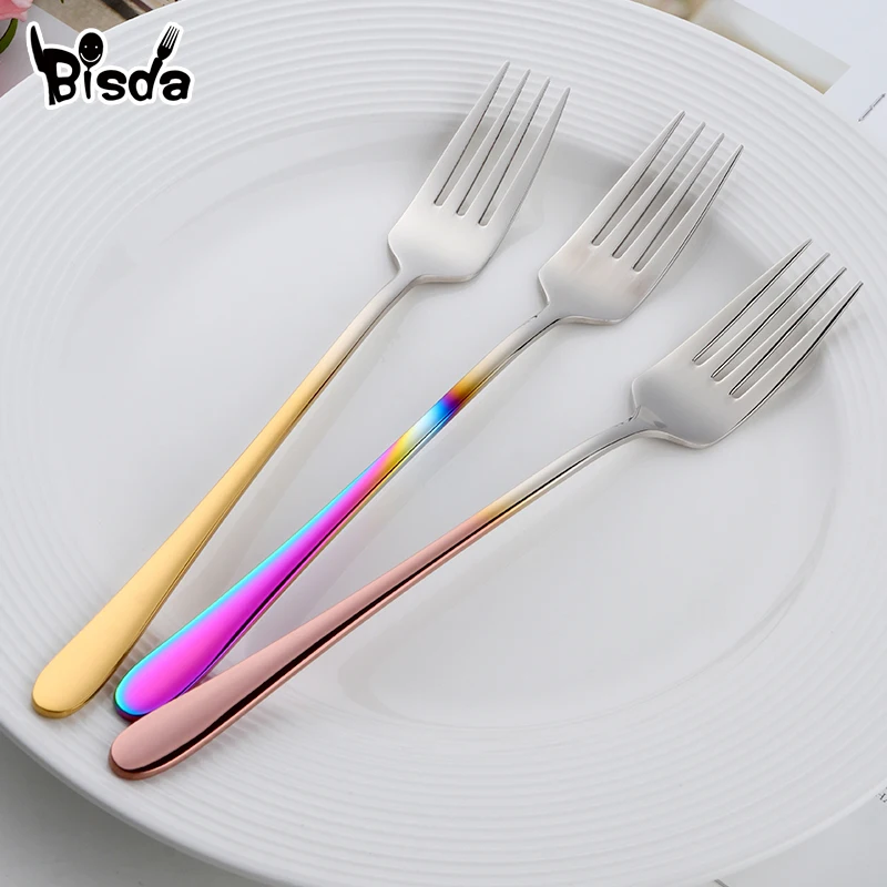 Stainless Steel Dinner Fork Korean Dessert Forks Silver Steak Dinnerware Rose Gold Dessert Fork Kitchen Party Tools portable cutlery silverware set